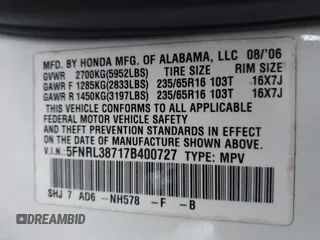 2007 Honda Odyssey EX-L z VIN 5FNRL38717B400727, wystawiony jako IAAI lot #42247147 z przebiegiem 199 430 mil mil oraz . Historia ofert i sprzedaży dostępna na DreamBid. Obrazek 9.