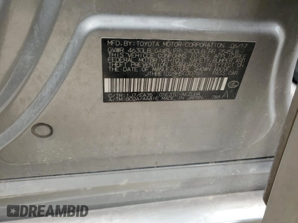 2017 Lexus IS 350 with VIN JTHBE1D28H5030761, listed as a Copart auction lot 79714064 with 109,932 mi miles and Salvage title. Bid and sale history available at DreamBid. Image 12.