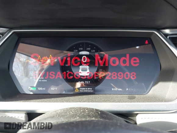 2013 Tesla Model S with VIN 5YJSA1CG3DFP28908, listed as a IAAI auction lot 41804041 with 140,756 mi miles and . Bid and sale history available at DreamBid. Image 7.