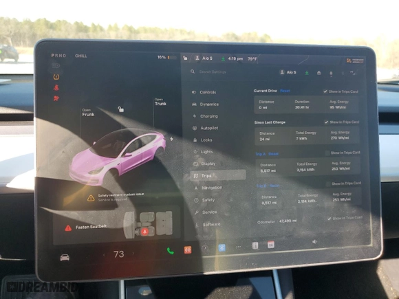 2019 Tesla Model 3 Mid Range with VIN 5YJ3E1EA3KF486247, listed as a Copart auction lot 45317305 with 47,499 mi miles and Salvage Title. Bid and sale history available at carsss.com. Image 9.