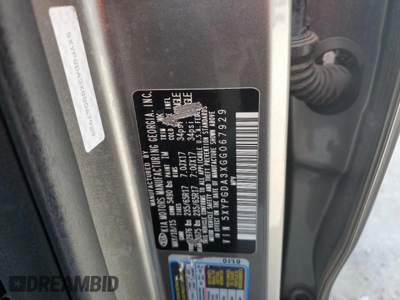 2016 Kia Sorento LX with VIN 5XYPGDA3XGG067929, listed as a Copart auction lot 52092845 with 121,681 mi miles and Salvage Title. Bid and sale history available at DreamBid. Image 16.