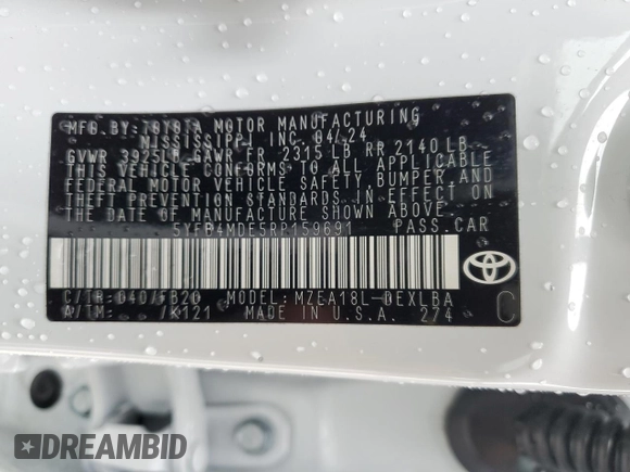 2024 Toyota Corolla LE with VIN 5YFB4MDE5RP159691, listed as a Copart auction lot 85226354 with 14,606 mi miles and Salvage Title. Bid and sale history available at carsss.com. Image 14.