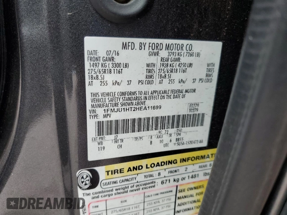 2017 Ford Expedition XLT z VIN 1FMJU1HT2HEA11699, wystawiony jako Copart lot #60060475 z przebiegiem 126 917 mil mil oraz Szkoda całkowita • Salvage title. Historia ofert i sprzedaży dostępna na DreamBid. Obrazek 13.