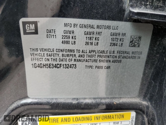 2012 Buick LaCrosse Premium 3 z VIN 1G4GH5E34CF132473, wystawiony jako Copart lot #48983995 z przebiegiem 152 276 mil mil oraz Szkoda całkowita • Salvage title. Historia ofert i sprzedaży dostępna na DreamBid. Obrazek 13.
