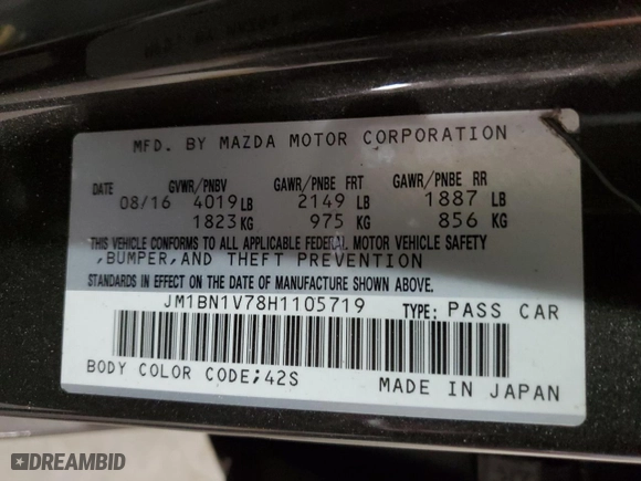 2017 Mazda Mazda3 4-Door Touring with VIN JM1BN1V78H1105719, listed as a Copart auction lot 82281724 with 147,235 mi miles and Clean Title. Bid and sale history available at carsss.com. Image 12.