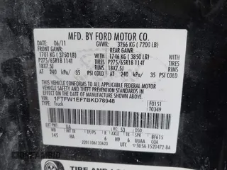 2011 Ford F-150 XL with VIN 1FTFW1EF7BKD78948, listed as a IAAI auction lot 41205201 with 164,278 mi miles. Bid and sale history available at carsss.com. Image 9.