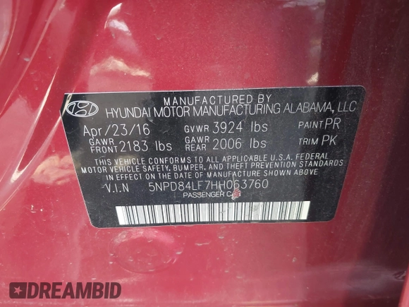 2017 Hyundai Elantra SE z VIN 5NPD84LF7HH063760, wystawiony jako IAAI lot #42327207 z przebiegiem 51 615 mil mil oraz . Historia ofert i sprzedaży dostępna na DreamBid. Obrazek 9.