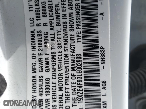 2020 Honda Insight Touring z VIN 19XZE4F93LE002908, wystawiony jako Copart lot #47656945 z przebiegiem 89 175 mil mil oraz Szkoda całkowita • Salvage title. Historia ofert i sprzedaży dostępna na DreamBid. Obrazek 14.