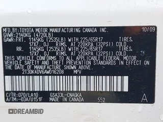 2010 Toyota RAV4 Ltd with VIN 2T3DK4DV6AW016208, listed as a IAAI auction lot 41344146 with 146,564 mi miles. Bid and sale history available at carsss.com. Image 9.