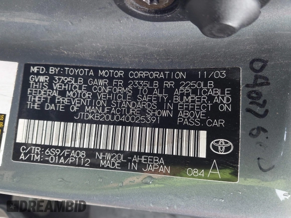 2004 Toyota Prius with VIN JTDKB20U040025391, listed as a IAAI auction lot 41913922 with 115,860 mi miles. Bid and sale history available at carsss.com. Image 9.