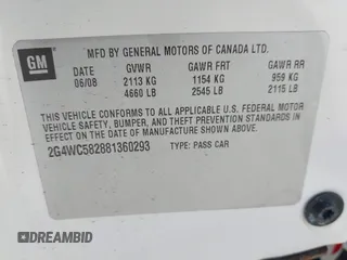 2008 Buick LaCrosse CX with VIN 2G4WC582881360293, listed as a IAAI auction lot 41591276 with 224,711 mi miles and . Bid and sale history available at DreamBid. Image 9.