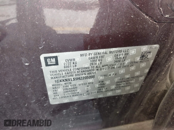 2017 GMC Acadia Denali with VIN 1GKKNXLS9HZ205098, listed as a IAAI auction lot 41884746 with 91,009 mi miles and . Bid and sale history available at carsss.com. Image 9.