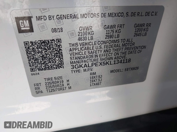 2019 GMC Terrain SLT with VIN 3GKALPEX5KL134118, listed as a IAAI auction lot 41997421 with 100,723 mi miles and . Bid and sale history available at carsss.com. Image 9.