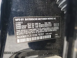 2014 BMW X3 xDrive35i with VIN 5UXWX7C51E0E79351, listed as a Copart auction lot 53645955 with 112,580 mi miles and Salvage Title. Bid and sale history available at DreamBid. Image 14.