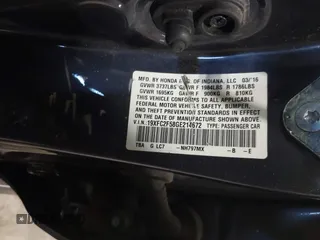 2016 Honda Civic Sedan LX with VIN 19XFC2F58GE214672, listed as a IAAI auction lot 42067792 with 73,929 mi miles. Bid and sale history available at carsss.com. Image 9.