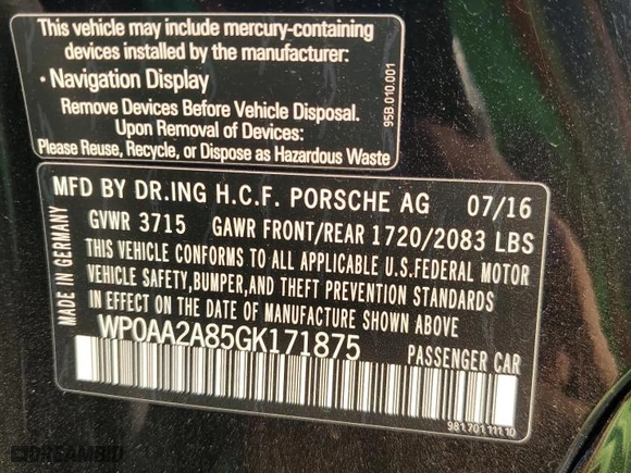 2016 Porsche 718 Cayman with VIN WP0AA2A85GK171875, listed as a Copart auction lot 74784714 with NaN miles and Salvage Title. Bid and sale history available at carsss.com. Image 13.