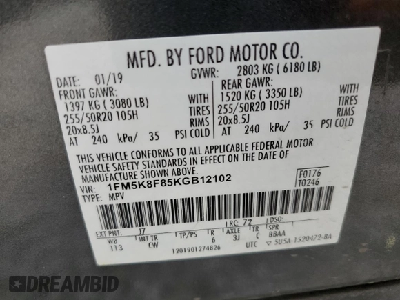 2019 Ford Explorer Limited with VIN 1FM5K8F85KGB12102, listed as a Copart auction lot 51878575 with 155,163 mi miles and Clean title. Bid and sale history available at DreamBid. Image 13.