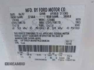2007 Ford F-150 STX with VIN 1FTRX14W97KD36834, listed as a IAAI auction lot 42548806 with 207,391 mi miles and . Bid and sale history available at DreamBid. Image 9.