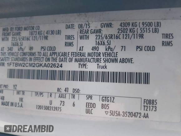 2016 Ford Transit with VIN 1FTBW2CM2GKA02624, listed as a IAAI auction lot 39028689 with 199,344 mi miles and . Bid and sale history available at carsss.com. Image 9.