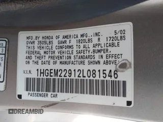 2002 Honda Civic EX with VIN 1HGEM22912L081546, listed as a IAAI auction lot 41767250 with 180,736 mi miles. Bid and sale history available at carsss.com. Image 9.
