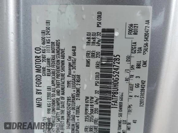 2016 Ford Mustang EcoBoost Premium with VIN 1FATP8UH0G5247285, listed as a Copart auction lot 47871935 with Not provided miles and Salvage title. Bid and sale history available at DreamBid. Image 13.