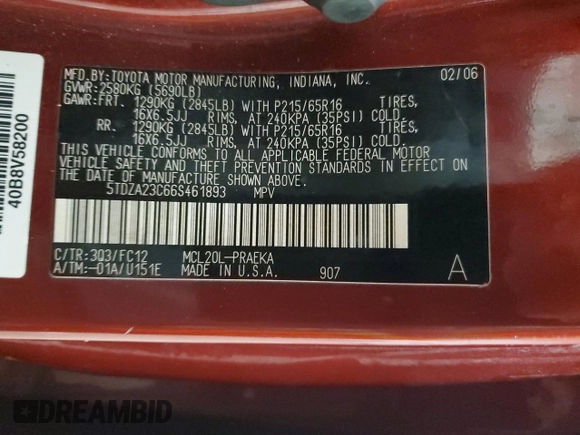 2006 Toyota Sienna CE with VIN 5TDZA23C66S461893, listed as a Copart auction lot 53066325 with 183,315 mi miles and Salvage Title. Bid and sale history available at carsss.com. Image 16.