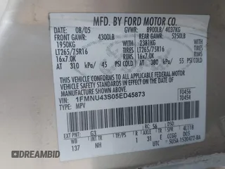 2005 Ford Excursion Limited с VIN 1FMNU43S05ED45873, выставлен на аукционе IAAI как лот 42627527 с пробегом 398 813 миль миль и . История ставок и продаж доступна на DreamBid. Изображение 9.