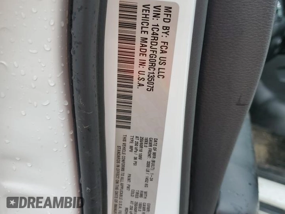 2024 Dodge Durango Special Service with VIN 1C4RDJFG0RC135075, listed as a Copart auction lot 59604385 with 21,619 mi miles and Salvage title. Bid and sale history available at DreamBid. Image 13.