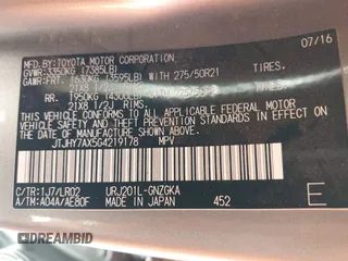 2016 Lexus LX 570 with VIN JTJHY7AX5G4219178, listed as a IAAI auction lot 41780927 with 147,642 mi miles and . Bid and sale history available at DreamBid. Image 9.
