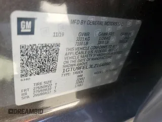 2020 GMC Sierra 1500 Denali with VIN 1GTU9FEL3LZ164890, listed as a Copart auction lot 51253935 with 63,147 mi miles and Non Repairable. Bid and sale history available at DreamBid. Image 12.