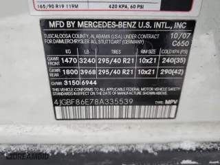 2008 Mercedes-Benz GL-Class 5.5L with VIN 4JGBF86E78A335539, listed as a Copart auction lot 46166555 with 184,228 mi miles and Salvage Title. Bid and sale history available at carsss.com. Image 14.