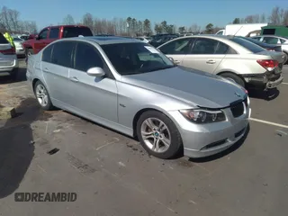 2008 BMW 3 Series 328i with VIN WBAVA37588NL53989, listed as a IAAI auction lot 38807371 with 179,844 mi miles. Bid and sale history available at carsss.com. Image 1.
