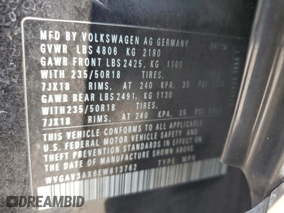2014 Volkswagen Tiguan SE z VIN WVGAV3AX8EW613762, wystawiony jako Copart lot #61385765 z przebiegiem 167 278 mil mil oraz Czysty tytuł • Clean title. Historia ofert i sprzedaży dostępna na DreamBid. Obrazek 13.