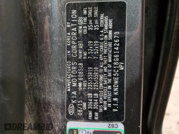 2016 Kia Sedona SX-L with VIN KNDME5C18G6142673, listed as a Copart auction lot 88815615 with 199,027 mi miles and Salvage Title. Bid and sale history available at carsss.com. Image 13.