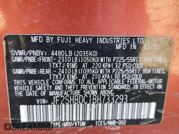 2011 Subaru Forester 2.5X Premium with VIN JF2SHBDC1BH733293, listed as a Copart auction lot 47758355 with 66,446 mi miles and Salvage Title. Bid and sale history available at carsss.com. Image 12.