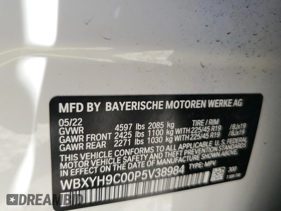 2023 BMW X2 sDrive28i with VIN WBXYH9C00P5V38984, listed as a Copart auction lot 50739725 with 47,287 mi miles and Salvage Title. Bid and sale history available at carsss.com. Image 12.