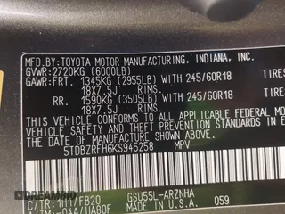 2019 Toyota Highlander LE с VIN 5TDBZRFH6KS945258, выставлен на аукционе IAAI как лот 41979698 с пробегом 122 624 миль миль и . История ставок и продаж доступна на DreamBid. Изображение 9.