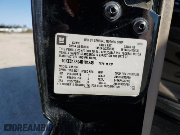 2004 GMC Yukon SLT with VIN 1GKEC13Z04R181345, listed as a Copart auction lot 75545294 with 0 mi miles and Non Repairable. Bid and sale history available at carsss.com. Image 15.