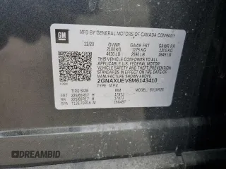 2021 Chevrolet Equinox LT with VIN 2GNAXUEV8M6143410, listed as a Copart auction lot 55560745 with 36,007 mi miles and Salvage Title. Bid and sale history available at DreamBid. Image 12.