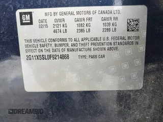 2015 Chevrolet Impala LS z VIN 2G11X5SL0F9214868, wystawiony jako IAAI lot #42417164 z przebiegiem 135 321 mil mil oraz . Historia ofert i sprzedaży dostępna na DreamBid. Obrazek 9.