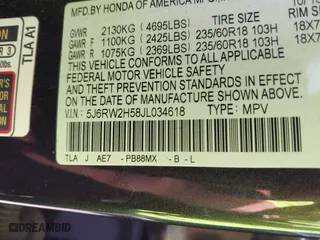 2018 Honda CR-V EX with VIN 5J6RW2H58JL034618, listed as a IAAI auction lot 40374390 with 95,255 mi miles. Bid and sale history available at carsss.com. Image 9.