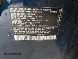 2019 Volkswagen Atlas SE с VIN 1V2DR2CA0KC501865, выставлен на аукционе Copart как лот 56335045 с пробегом 86 894 миль миль и Списание • Salvage title. История ставок и продаж доступна на DreamBid. Изображение 13.