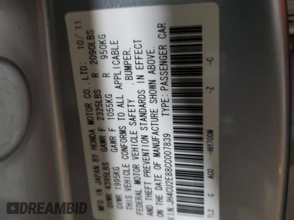 2012 Acura TSX Special Edition with VIN JH4CU2E88CC007839, listed as a Copart auction lot 44338205 with 108,644 mi miles and Salvage title. Bid and sale history available at DreamBid. Image 13.