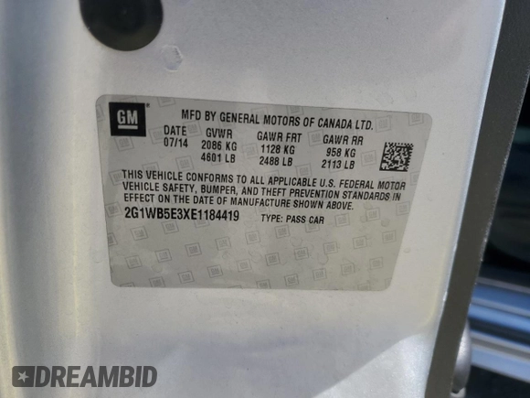 2014 Chevrolet Impala LT with VIN 2G1WB5E3XE1184419, listed as a Copart auction lot 51473045 with 98,299 mi miles and Salvage Title. Bid and sale history available at DreamBid. Image 14.