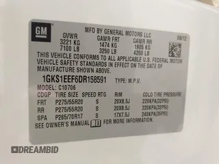 2013 GMC Yukon Denali with VIN 1GKS1EEF6DR158591, listed as a IAAI auction lot 41846763 with 182,720 mi miles. Bid and sale history available at carsss.com. Image 9.