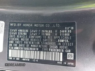 2019 Honda Clarity Plug-In Hybrid with VIN JHMZC5F18KC006818, listed as a IAAI auction lot 41905854 with 85,135 mi miles. Bid and sale history available at carsss.com. Image 9.