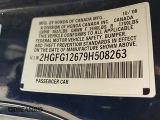 2009 Honda Civic Cpe LX with VIN 2HGFG12679H508263, listed as a IAAI auction lot 41498344 with 128,876 mi miles. Bid and sale history available at carsss.com. Image 9.