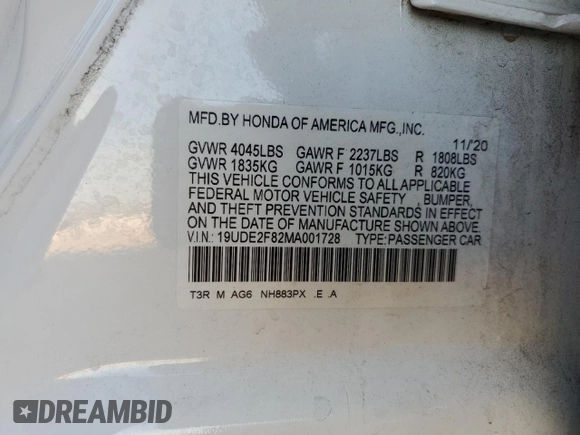 2021 Acura ILX w/Premium/A-SPEC Package with VIN 19UDE2F82MA001728, listed as a Copart auction lot 46788975 with 49,698 mi miles and Salvage Title. Bid and sale history available at carsss.com. Image 12.