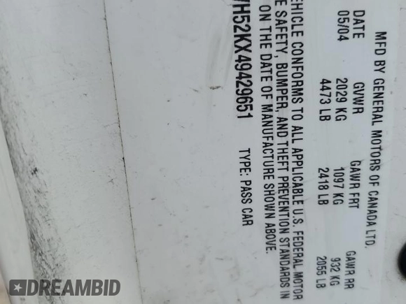 2004 Chevrolet Impala LS z VIN 2G1WH52KX49429651, wystawiony jako Copart lot #47795935 z przebiegiem Nie podano mil oraz Szkoda całkowita • Salvage title. Historia ofert i sprzedaży dostępna na DreamBid. Obrazek 12.