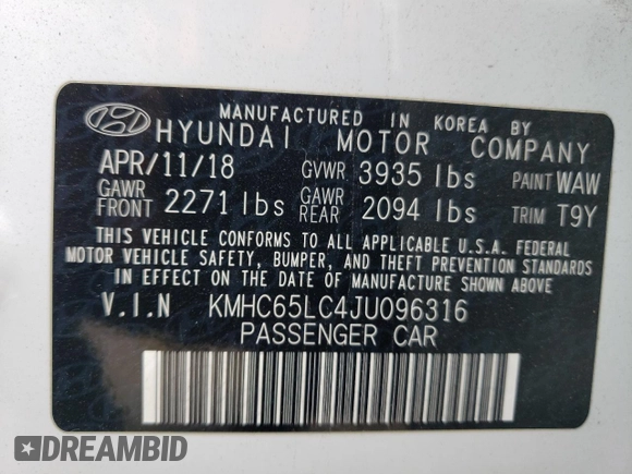 2018 Hyundai Ioniq Blue z VIN KMHC65LC4JU096316, wystawiony jako Copart lot #80973724 z przebiegiem 96 791 mil mil oraz Szkoda całkowita • Salvage title. Historia ofert i sprzedaży dostępna na DreamBid. Obrazek 13.